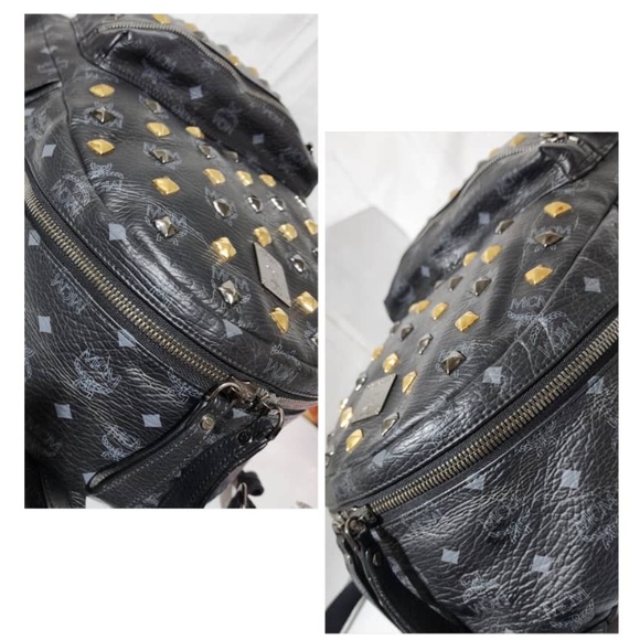 Authentic MCM Visetos Stark Leather Backpack Black/Gold main image 4